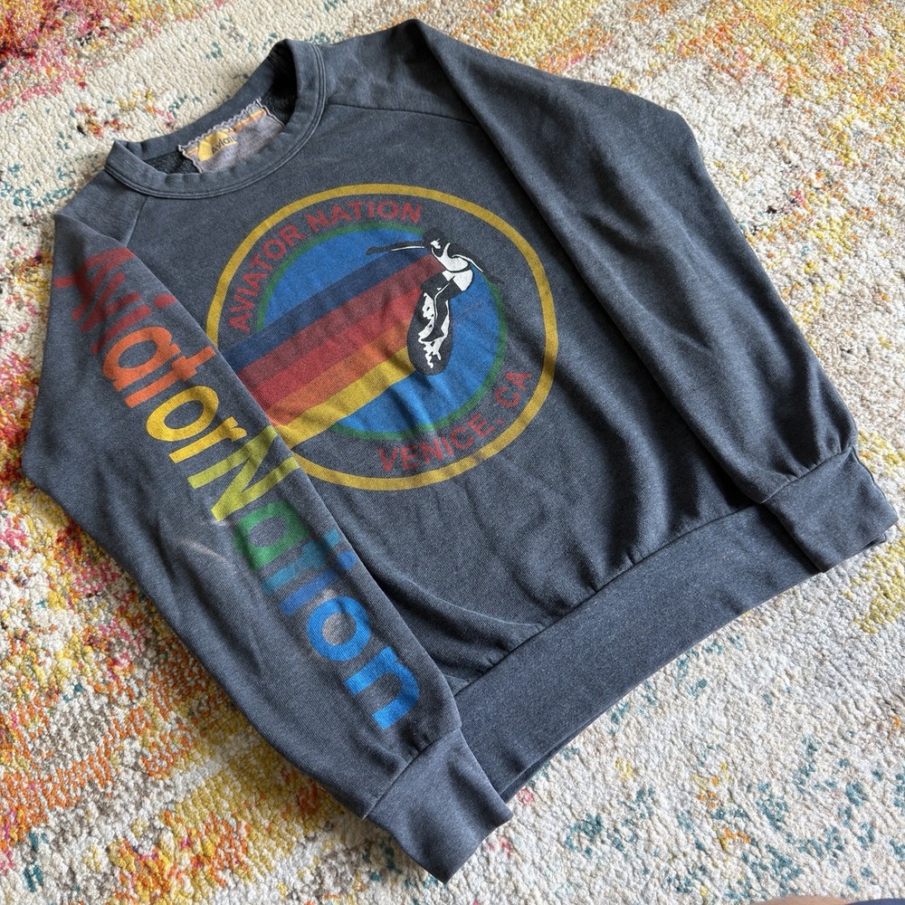 Aviator Nation Crewneck Sweatshirt Womens XS Charcoal Gray Venice CA